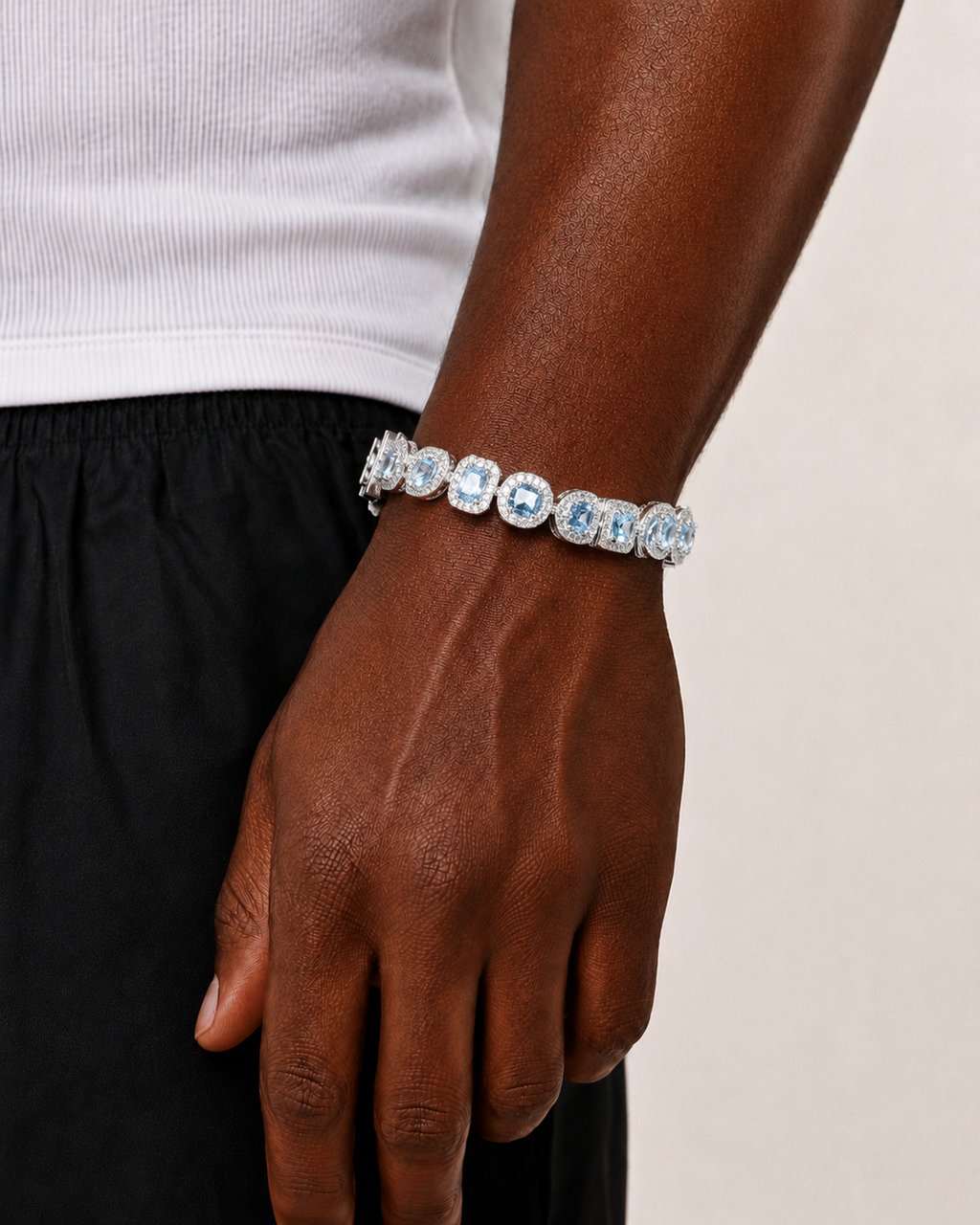 Blue Topaz Halo Tennis Bracelet White Gold Finish Luxury Bracelet