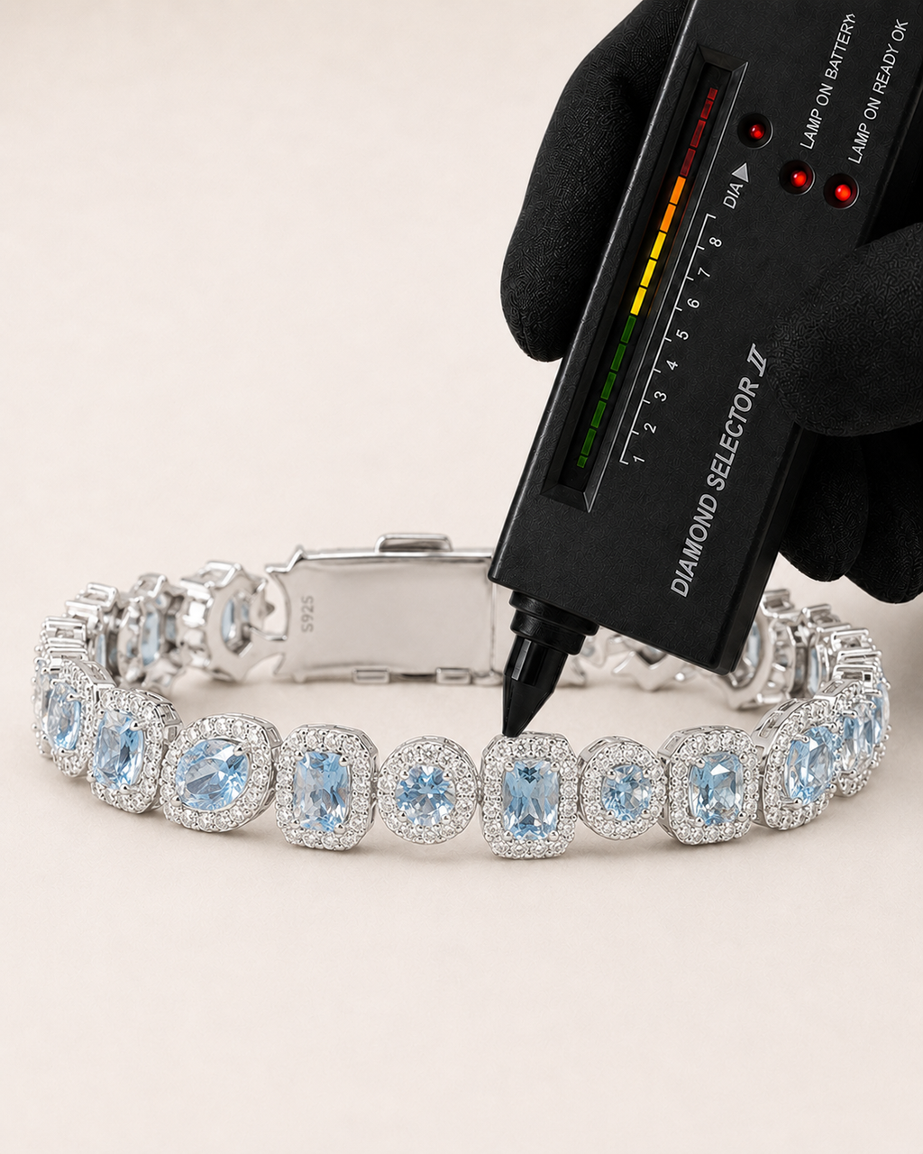Blue Topaz Halo Tennis Bracelet White Gold Finish Luxury Bracelet