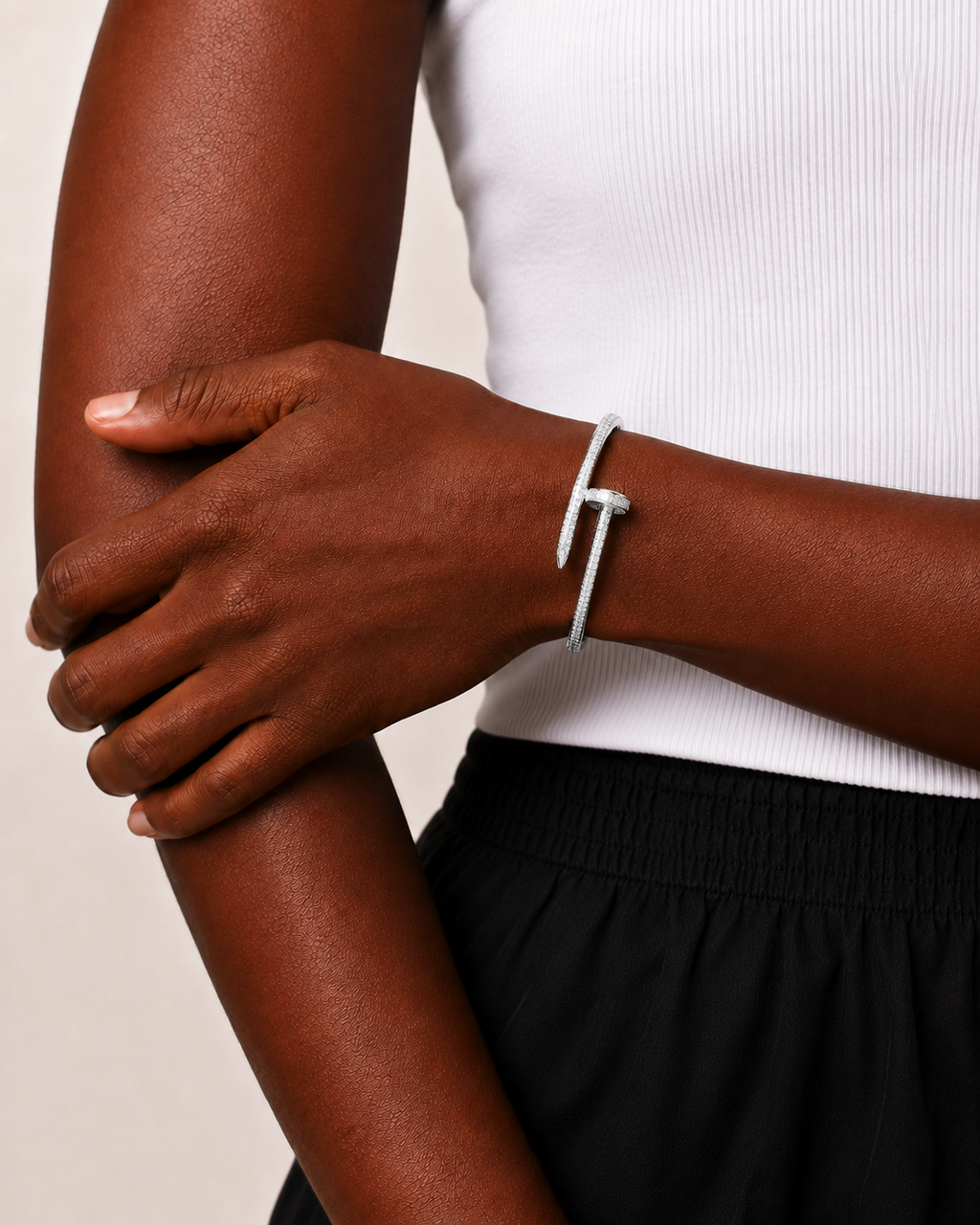 Iced Out Nail Bangle Bracelet White Gold Finish Luxury Bracelet