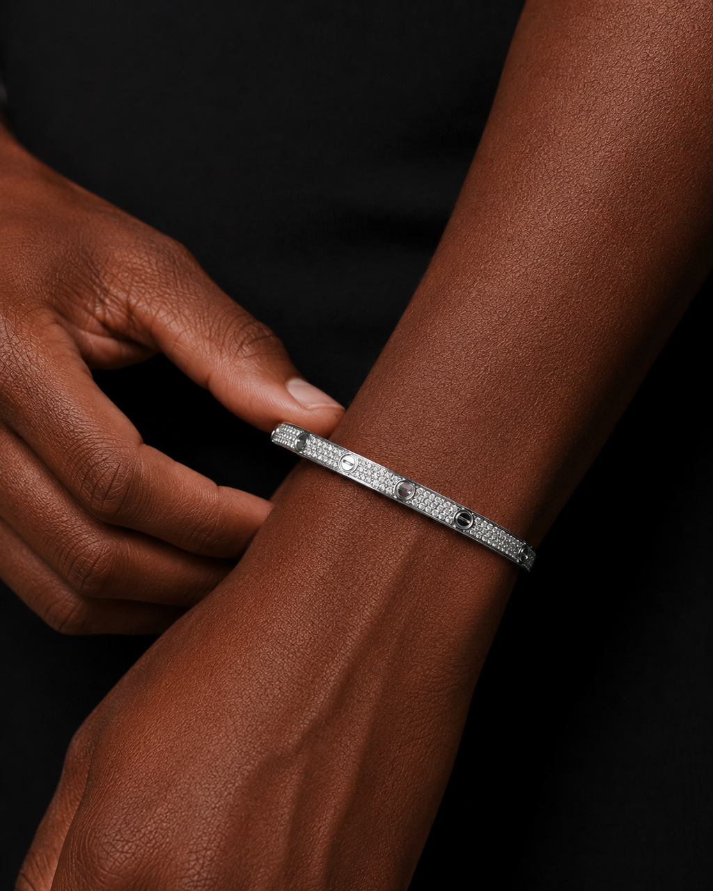 Iced Out Screw Motif Bangle Bracelet White Gold Finish Luxury Bracelet