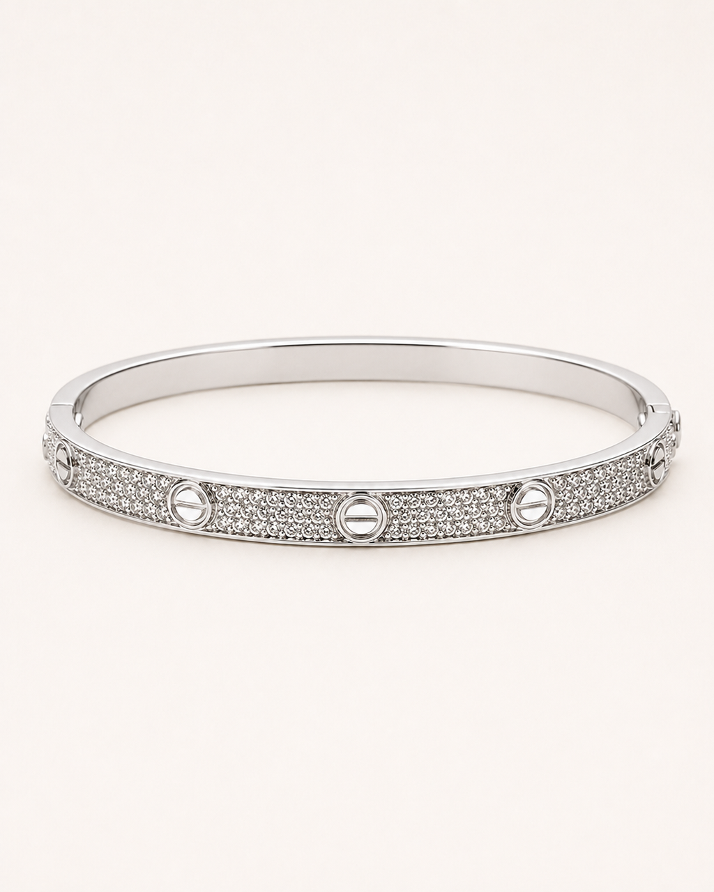 Iced Out Screw Motif Bangle Bracelet White Gold Finish Luxury Bracelet