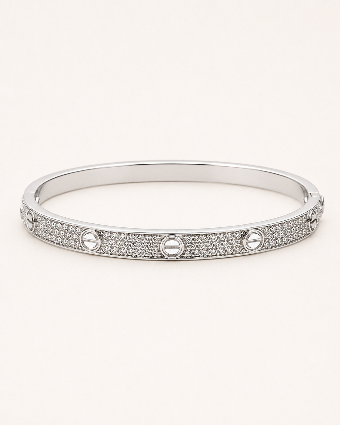 Iced Out Screw Motif Bangle Bracelet White Gold Finish Luxury Bracelet
