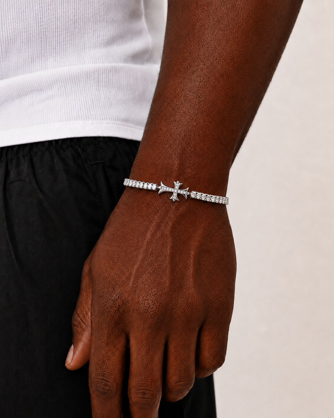 Cross Center Tennis Bracelet White Gold Finish Luxury Bracelet