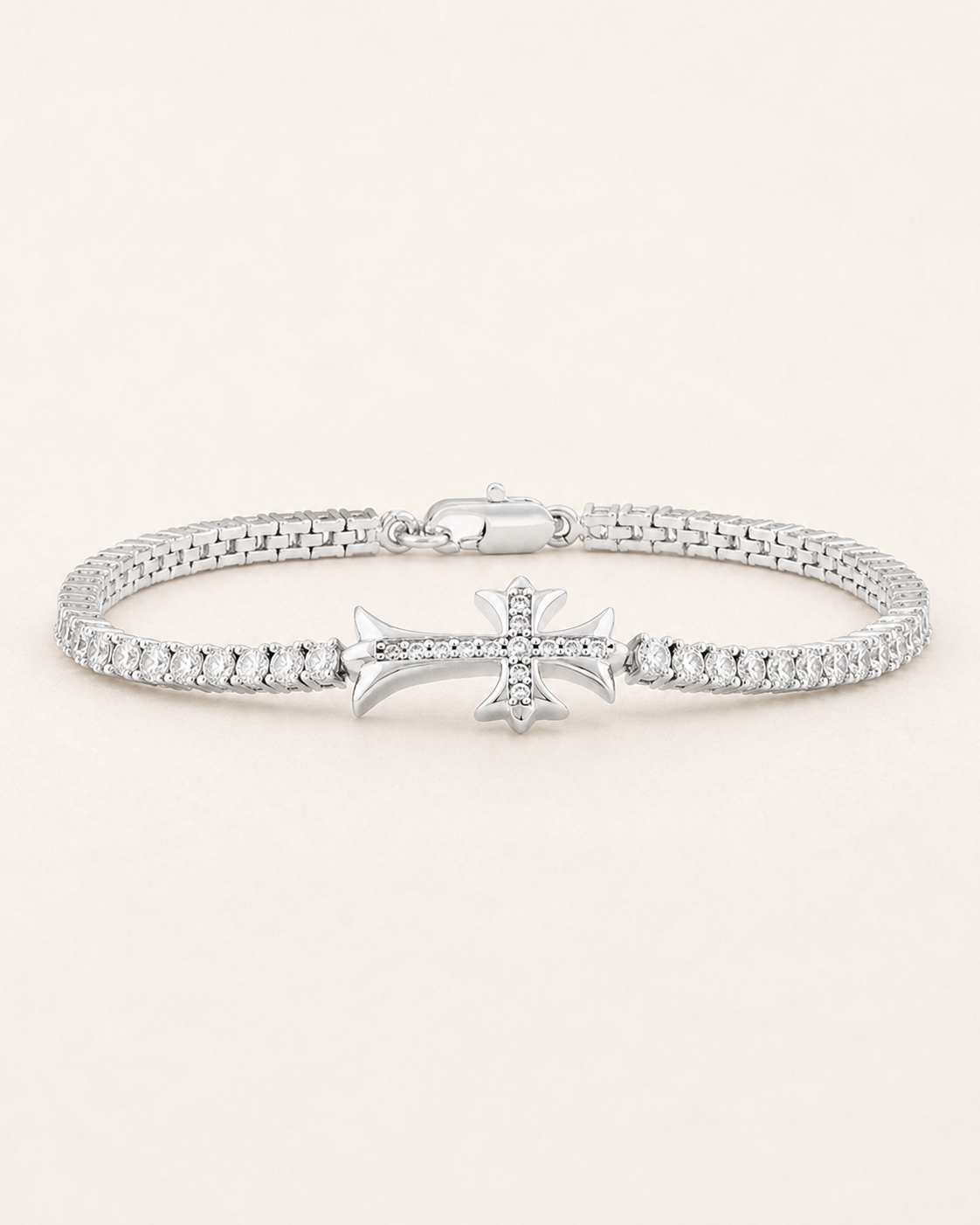 Cross Center Tennis Bracelet White Gold Finish Luxury Bracelet