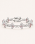 Pink Floral Link Bracelet 925 Sterling Silver White Gold Finish
