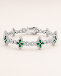 Emerald Green Floral Link Bracelet 925 Sterling Silver White Gold Finish