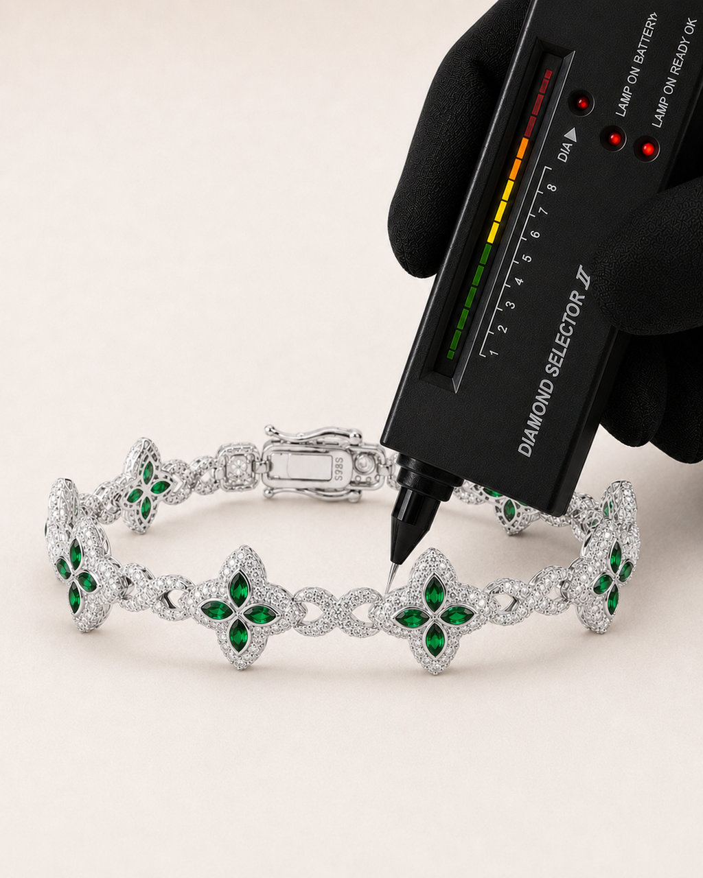Emerald Green Floral Link Bracelet 925 Sterling Silver White Gold Finish