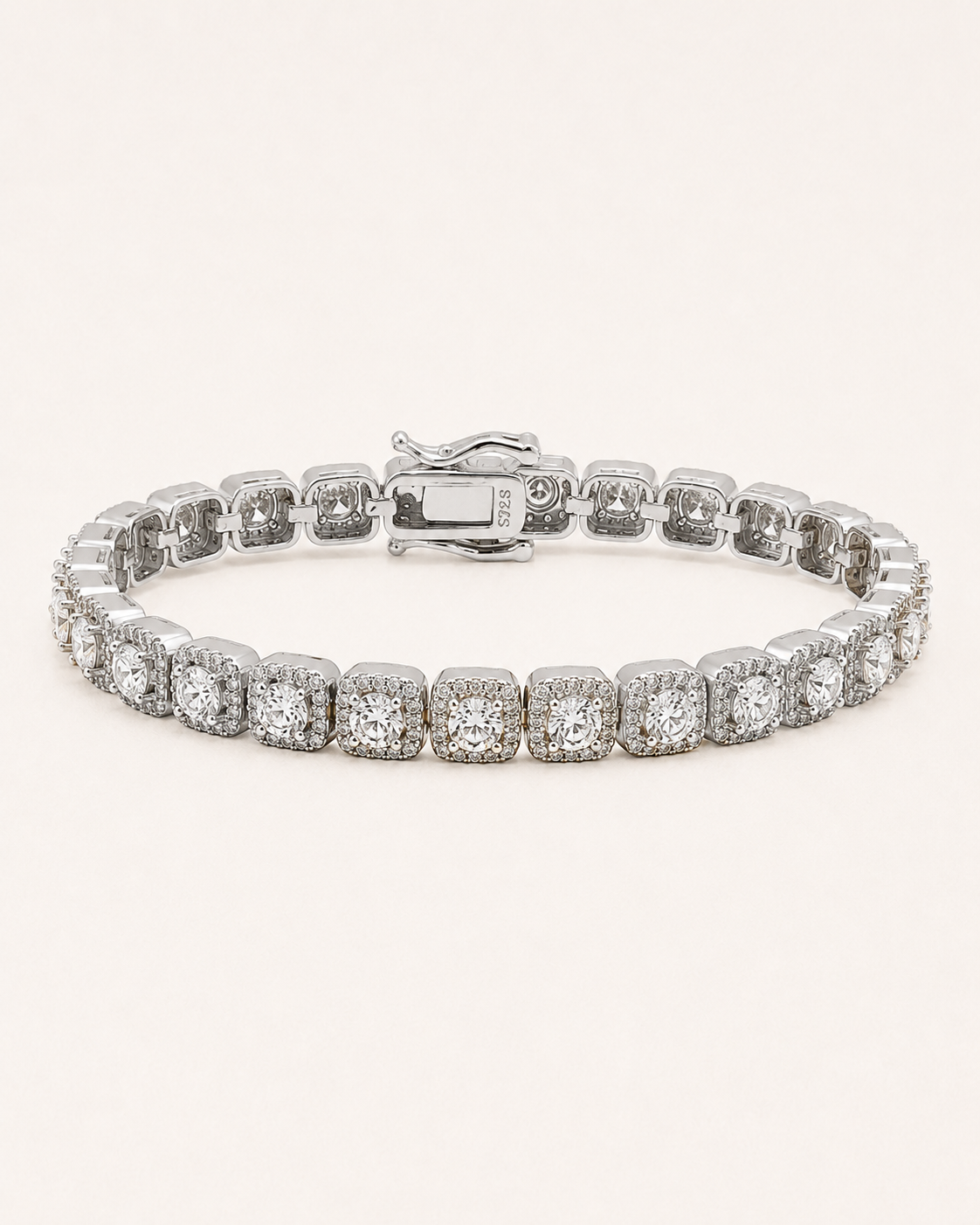 Round Halo Tennis Bracelet 925 Sterling Silver White Gold Finish