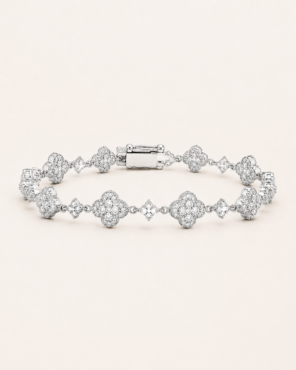 Iced Out Clover Link Bracelet 925 Sterling Silver White Gold Finish