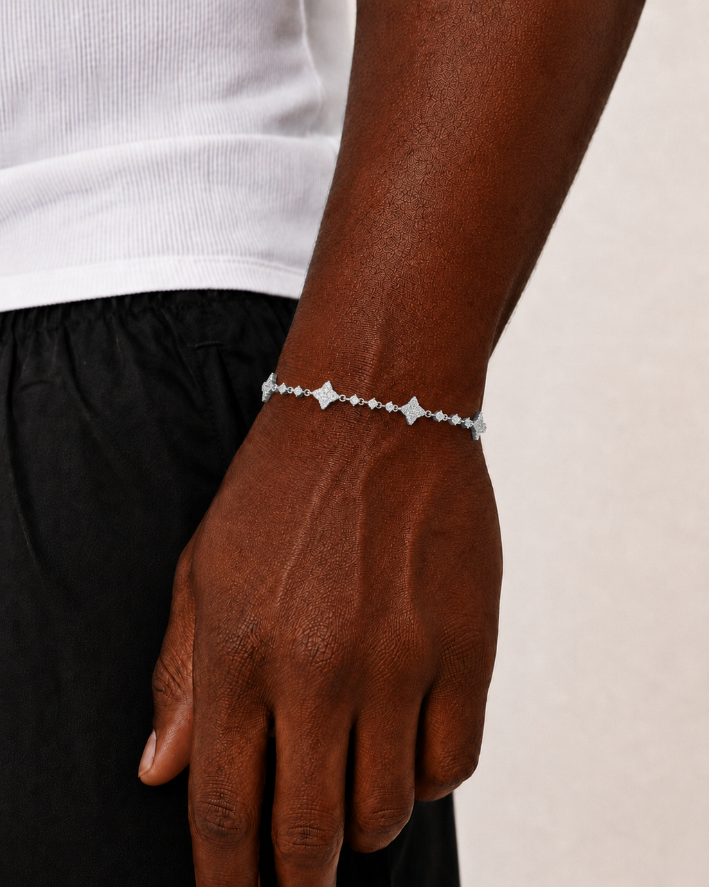 Iced Out Diamond Shape Link Bracelet 925 Sterling Silver White Gold Finish