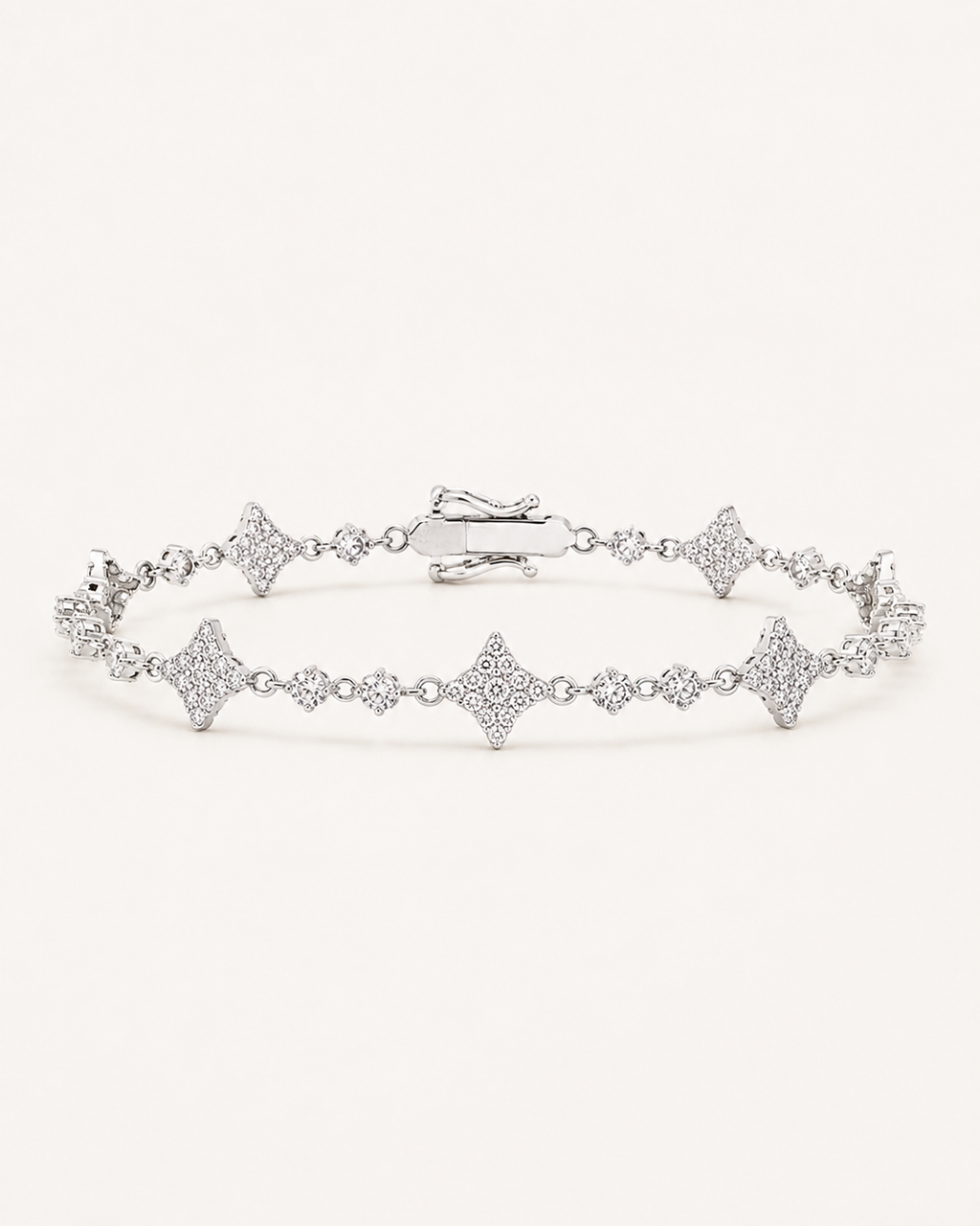Iced Out Diamond Shape Link Bracelet 925 Sterling Silver White Gold Finish