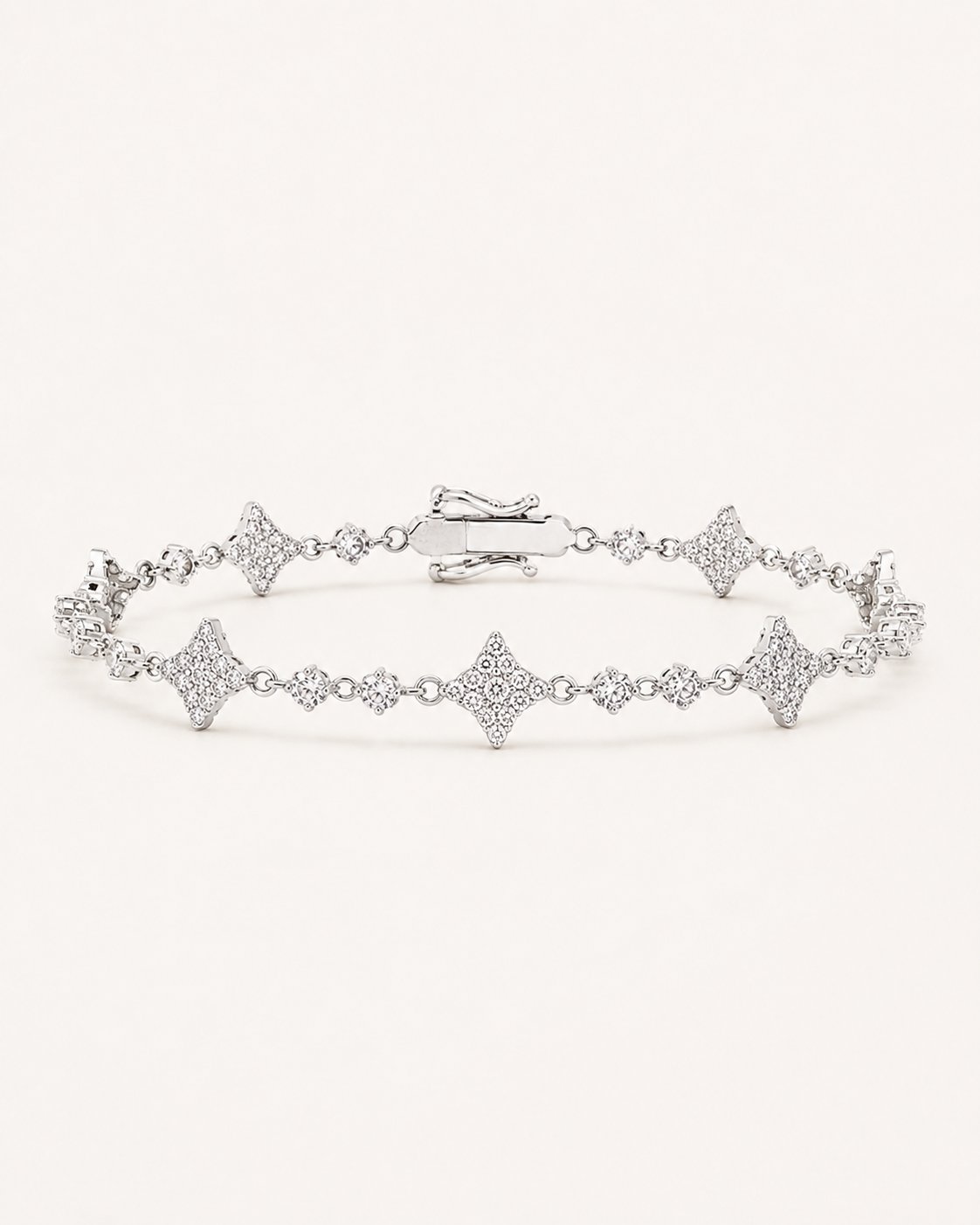 Iced Out Diamond Shape Link Bracelet 925 Sterling Silver White Gold Finish