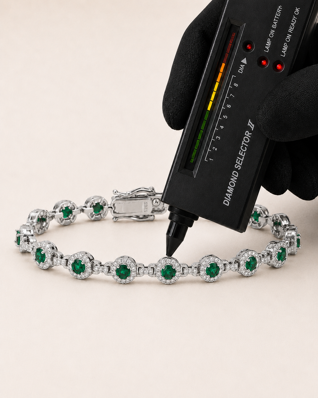Emerald Green Halo Tennis Bracelet 925 Sterling Silver White Gold Finish