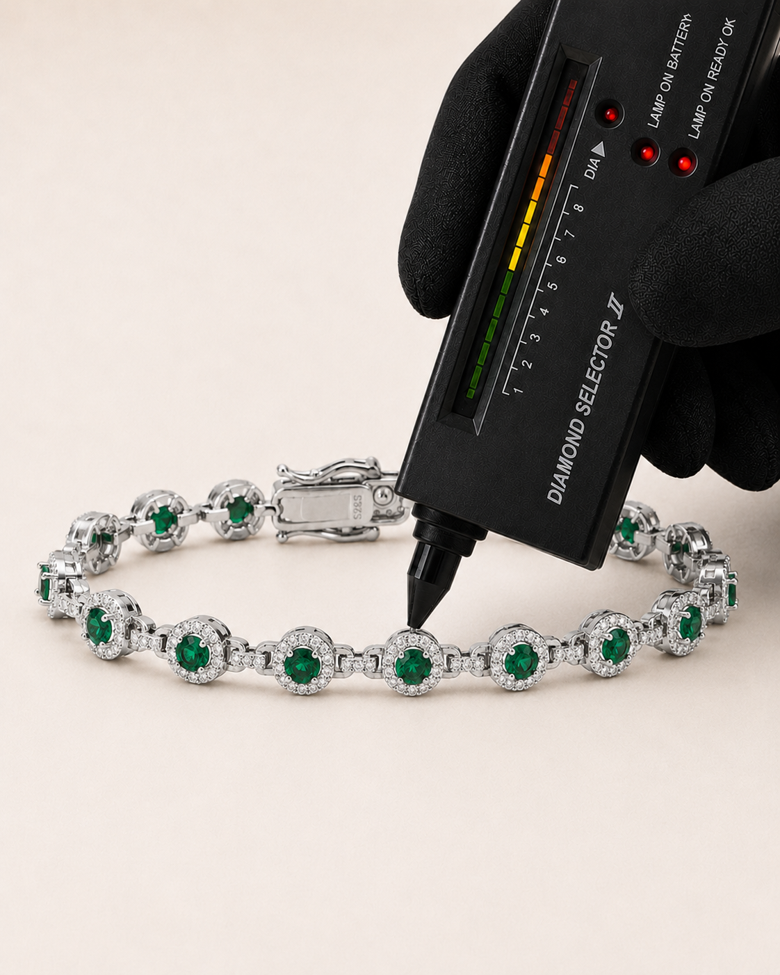 Emerald Green Halo Tennis Bracelet 925 Sterling Silver White Gold Finish