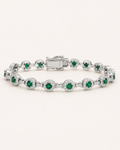 Emerald Green Halo Tennis Bracelet 925 Sterling Silver White Gold Finish