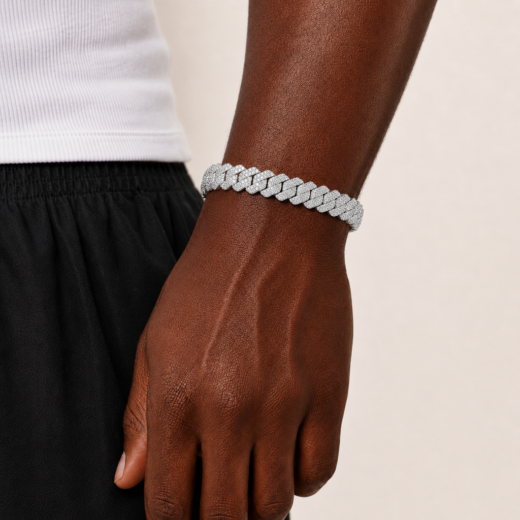 Premium Fully Iced Out Cuban Link Bracelet White Gold Finish