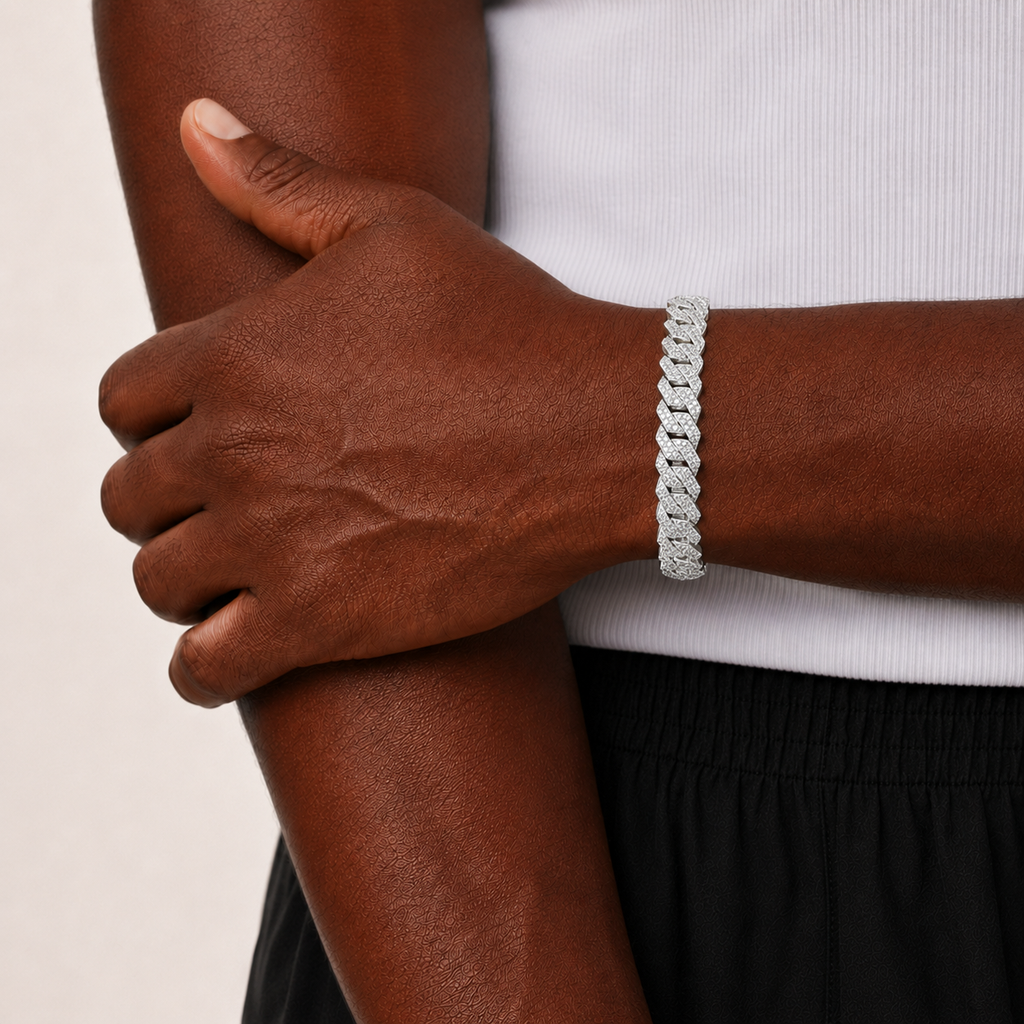 Premium Fully Iced Out Cuban Link Bracelet White Gold Finish