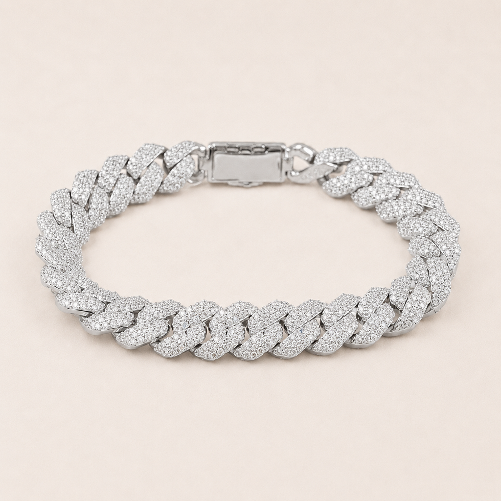 Premium Fully Iced Out Cuban Link Bracelet White Gold Finish