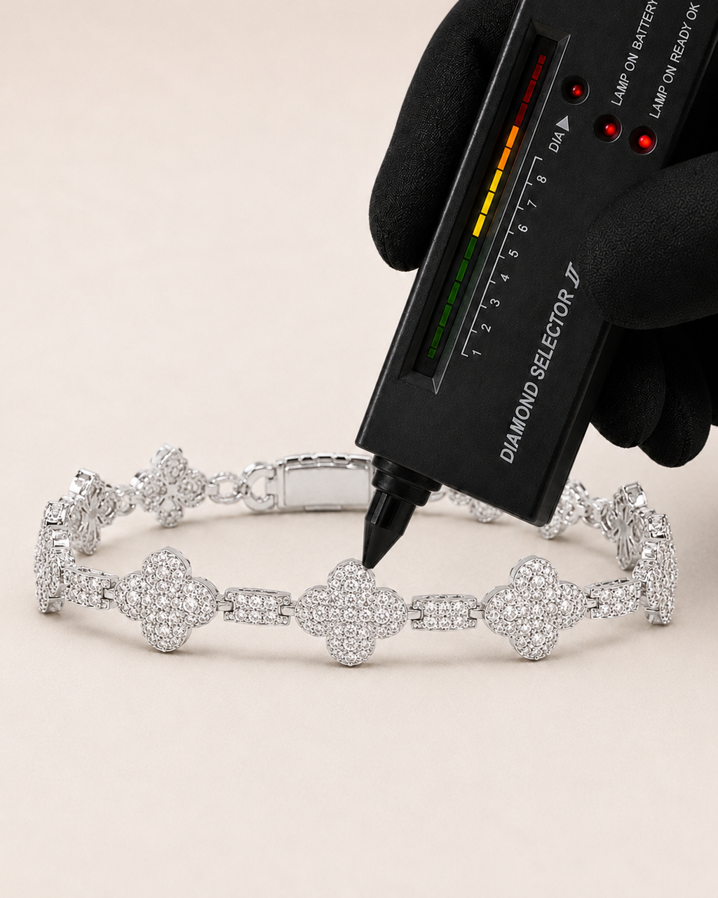 Clover Charm Iced Out Bracelet  White Gold Finish