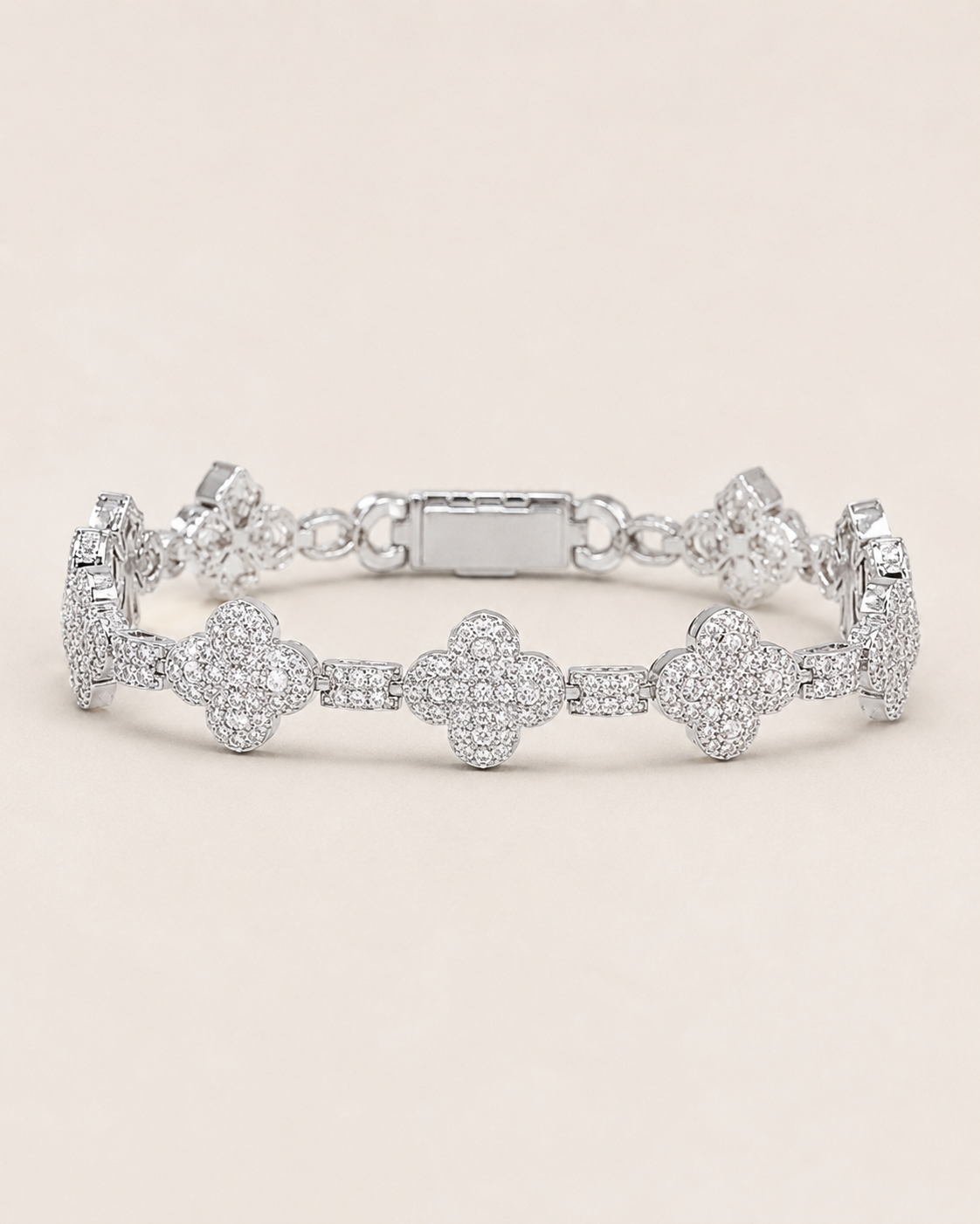 Iced Out Clover Link Bracelet White Gold Finish Luxury Bracelet