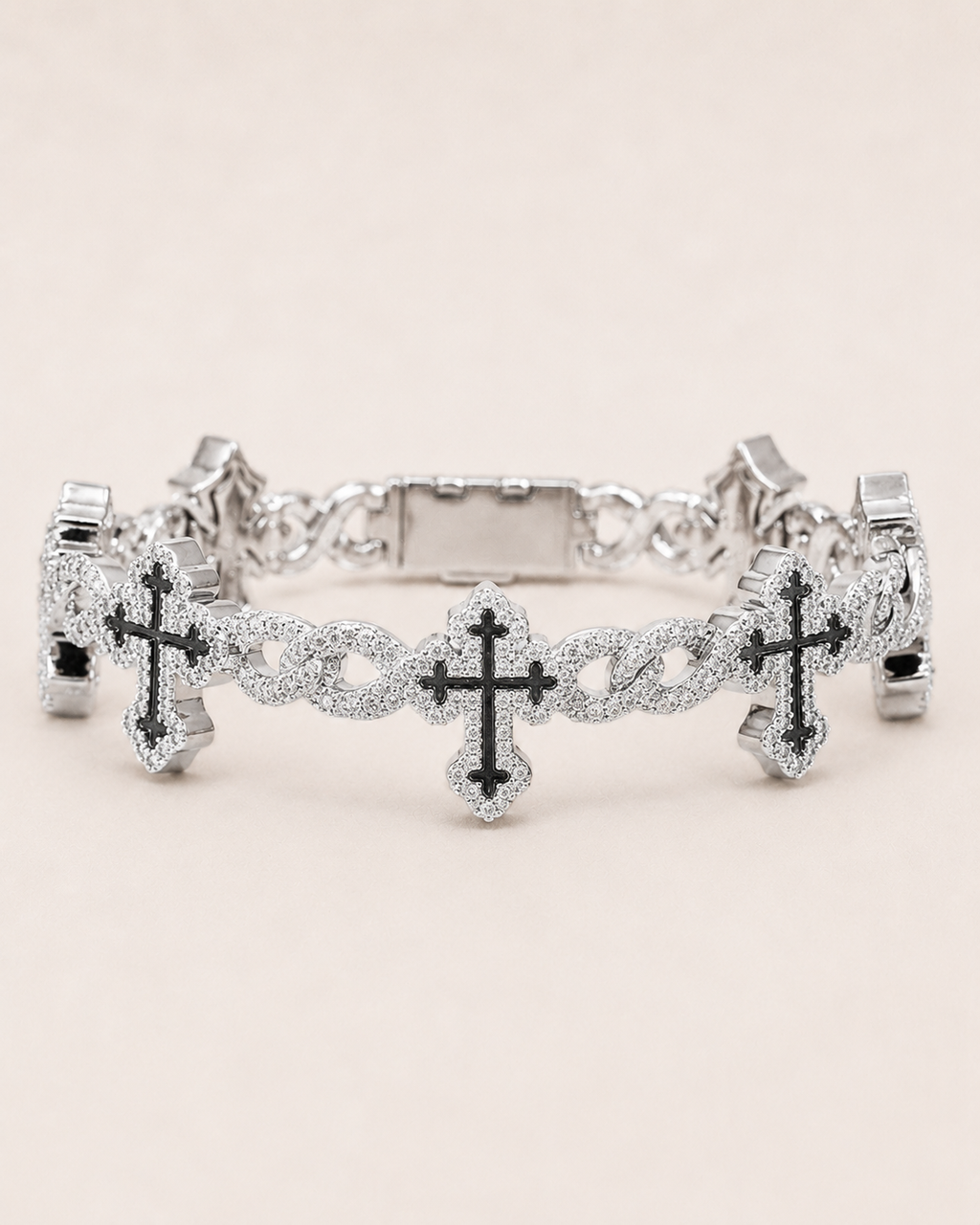Black Cross Infinity Link Bracelet White Gold Finish Iced Out Bracelet
