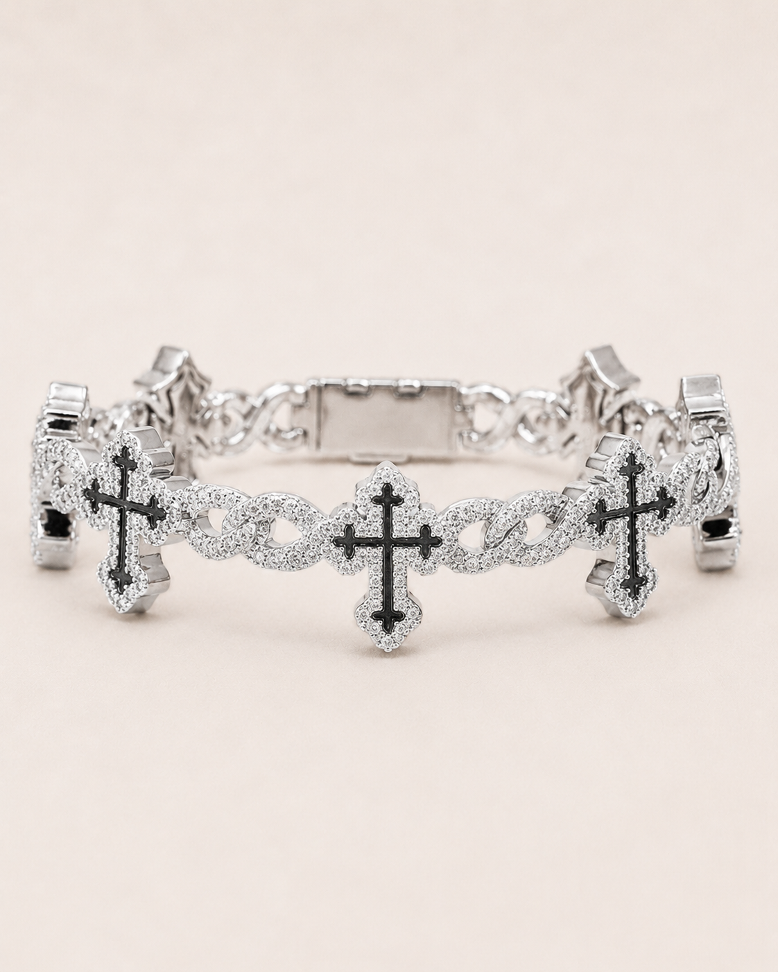 Black Cross Infinity Link Bracelet White Gold Finish Iced Out Bracelet