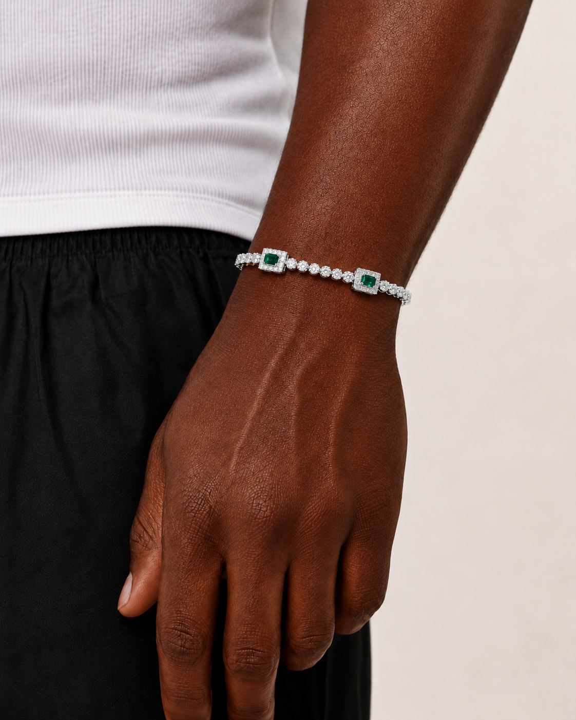 Emerald Green Halo Tennis Bracelet White Gold Finish Luxury Bracelet