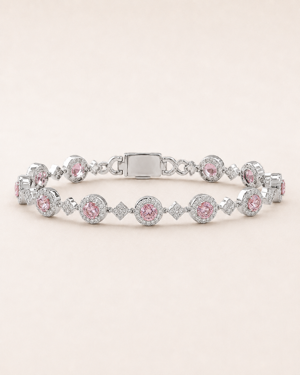 Pink Halo Link Bracelet White Gold Finish Bracelet