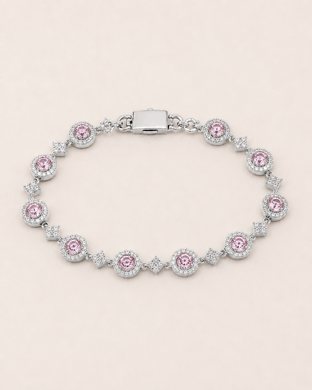 Pink Halo Link Bracelet White Gold Finish Bracelet