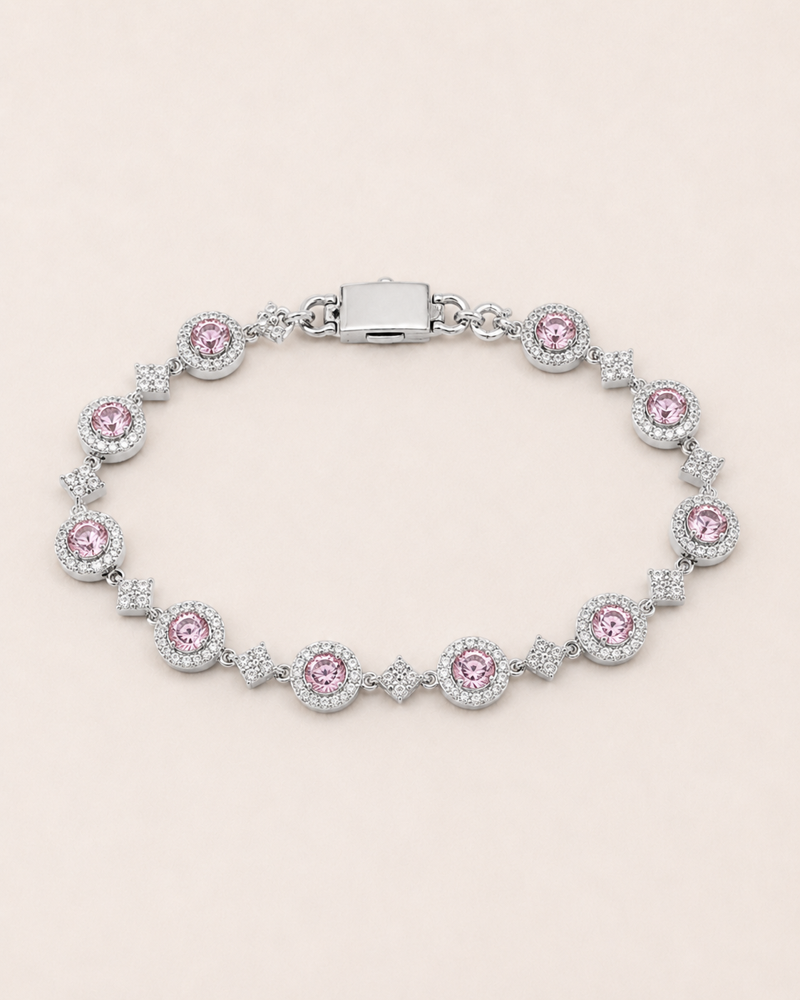 Pink Halo Link Bracelet White Gold Finish Bracelet