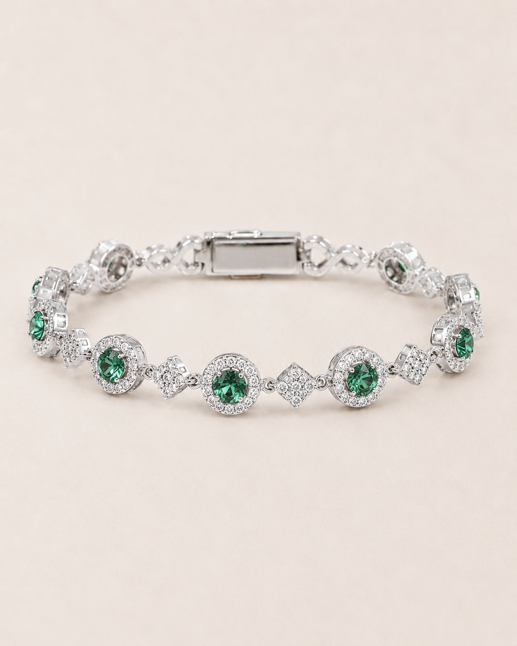 Emerald Green Diamond Tester Bracelet White Gold Finish Luxury Bracelet