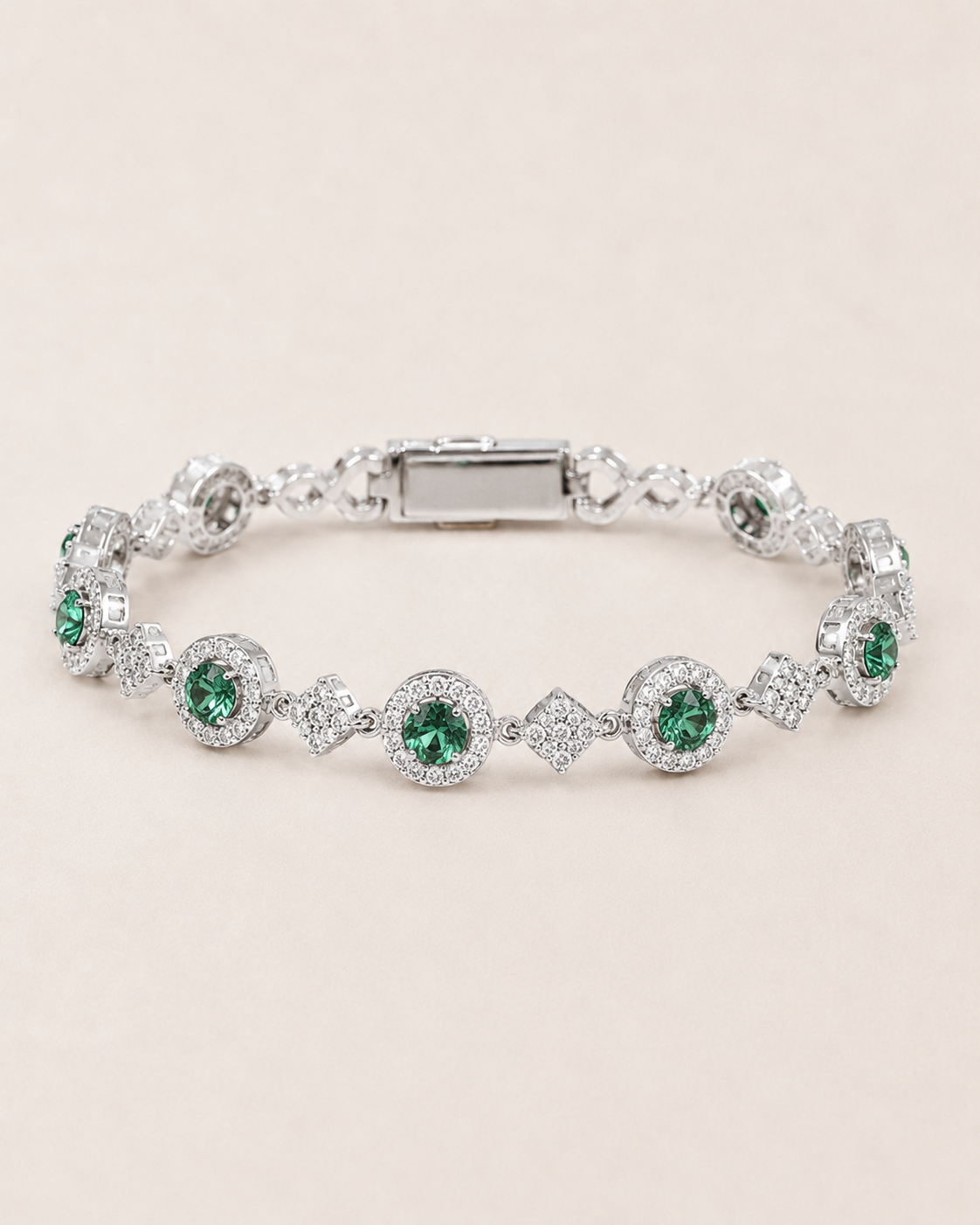 Emerald Green Diamond Tester Bracelet White Gold Finish Luxury Bracelet