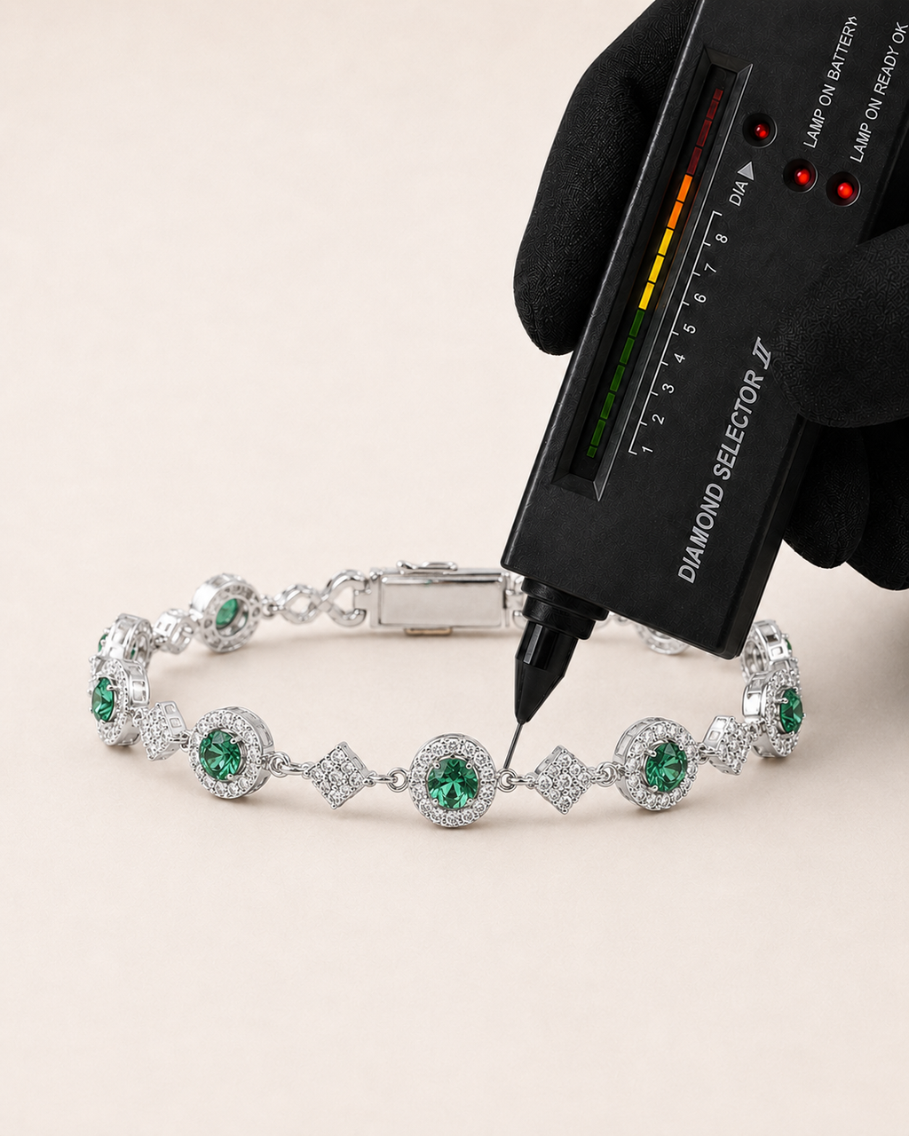 Emerald Green Diamond Tester Bracelet White Gold Finish Luxury Bracelet