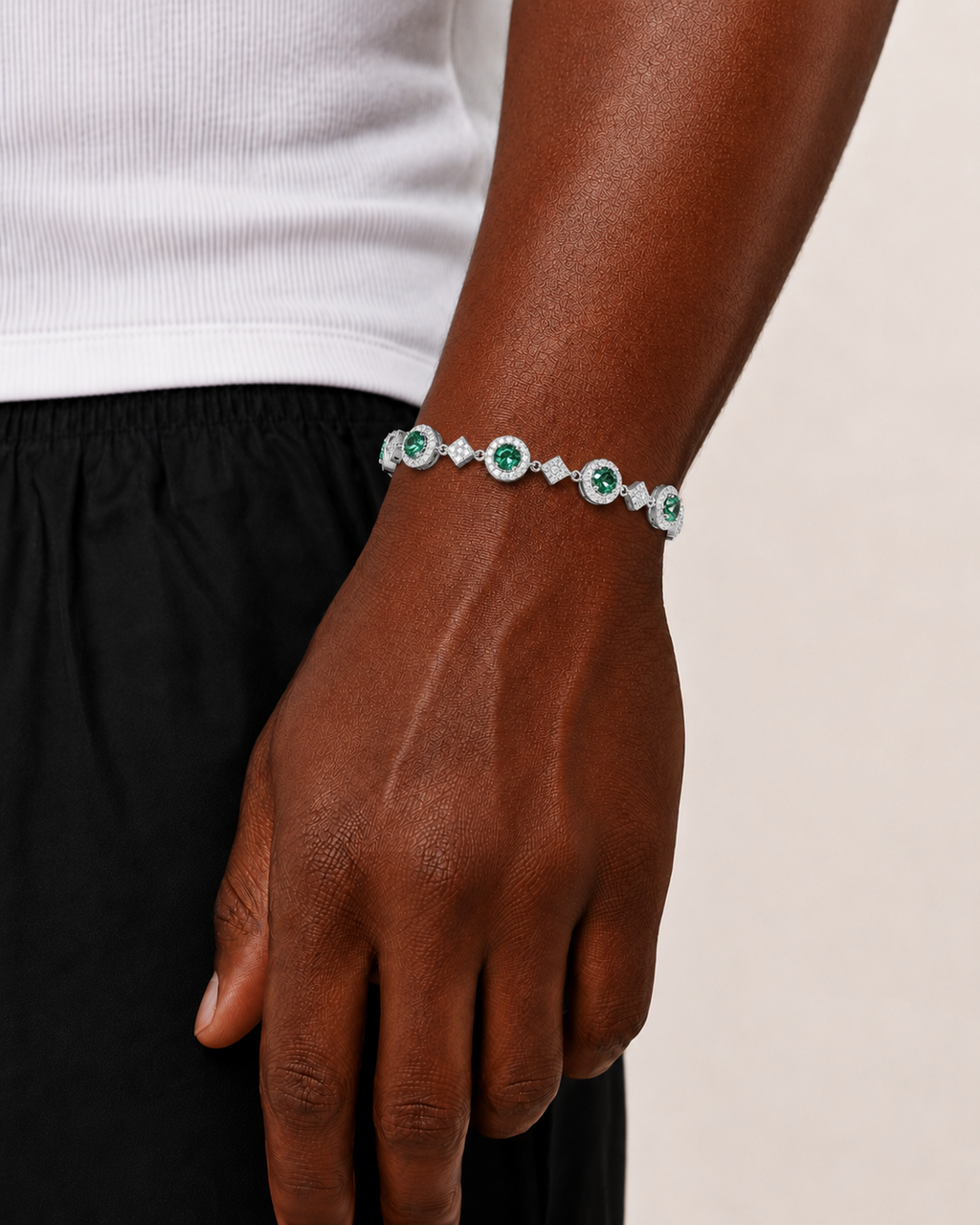 Emerald Green Diamond Tester Bracelet White Gold Finish Luxury Bracelet