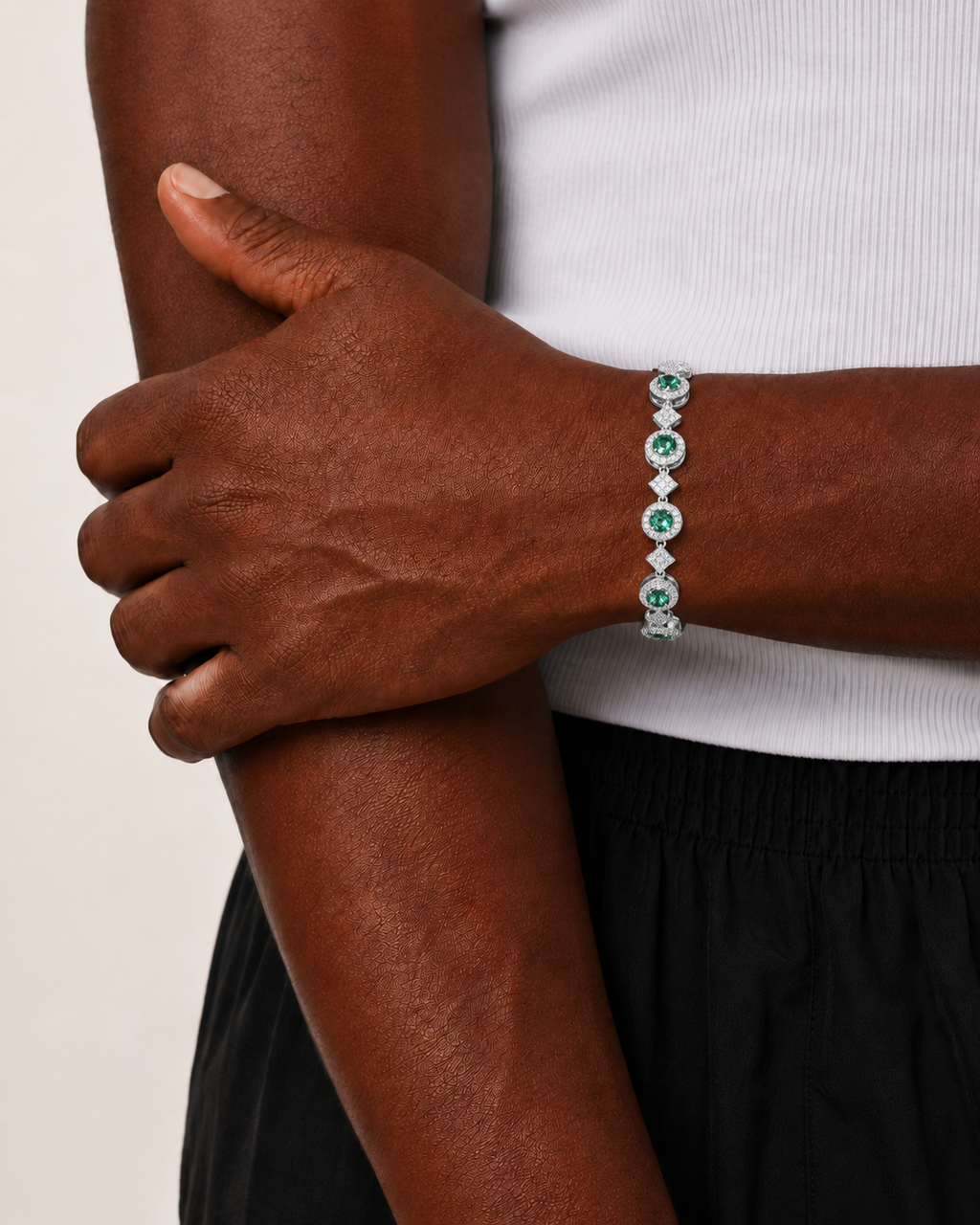 Emerald Green Diamond Tester Bracelet White Gold Finish Luxury Bracelet