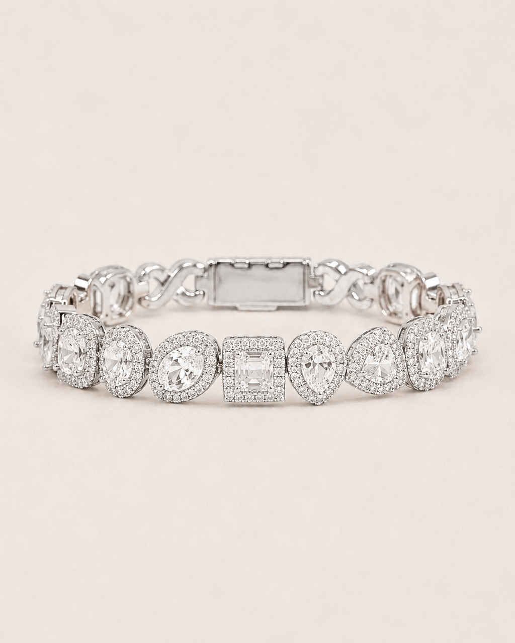 Mixed Shape Halo Tennis Bracelet White Gold Finish Luxury Bracelet