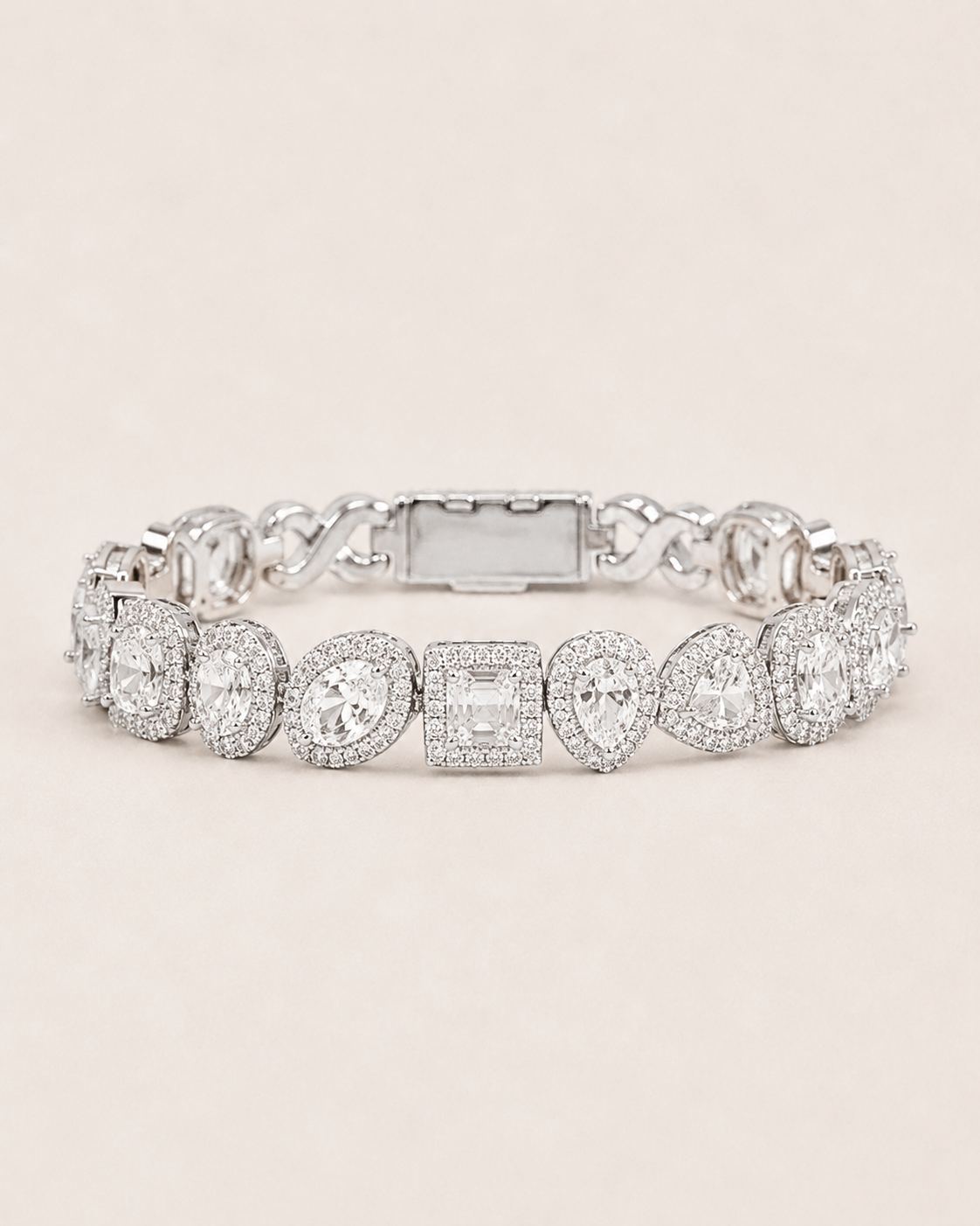 Mixed Shape Halo Tennis Bracelet White Gold Finish Luxury Bracelet