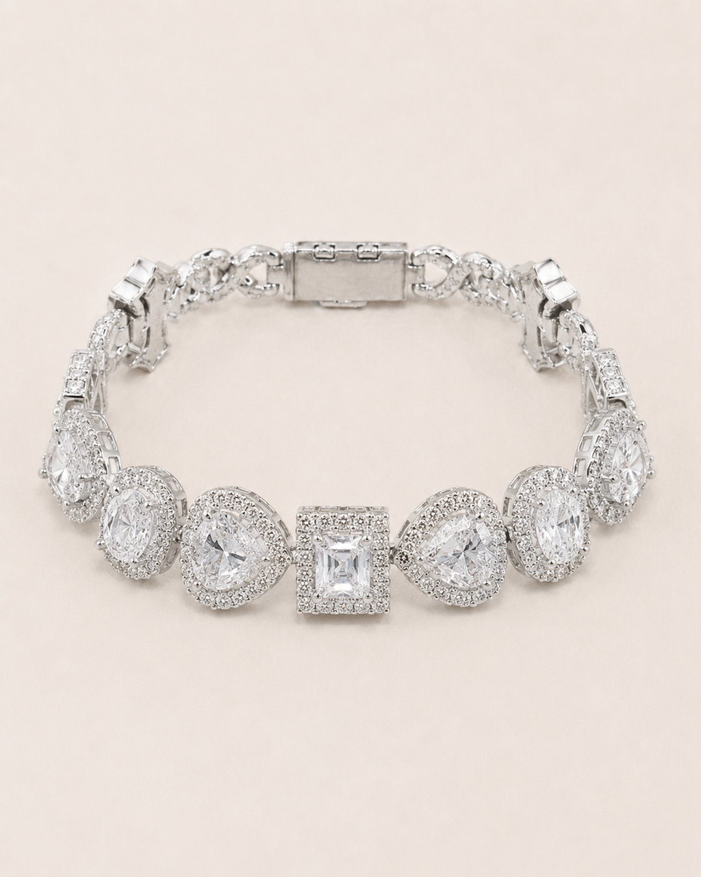 Mixed Shape Halo Tennis Bracelet White Gold Finish Luxury Bracelet