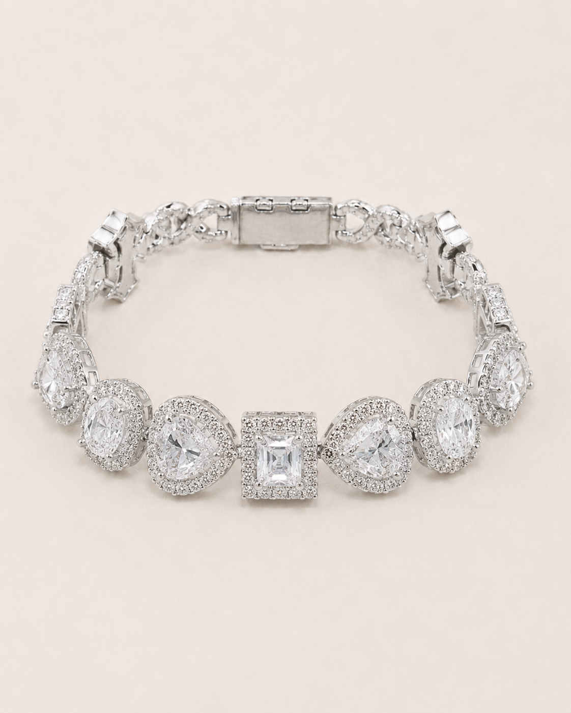 Mixed Shape Halo Tennis Bracelet White Gold Finish Luxury Bracelet