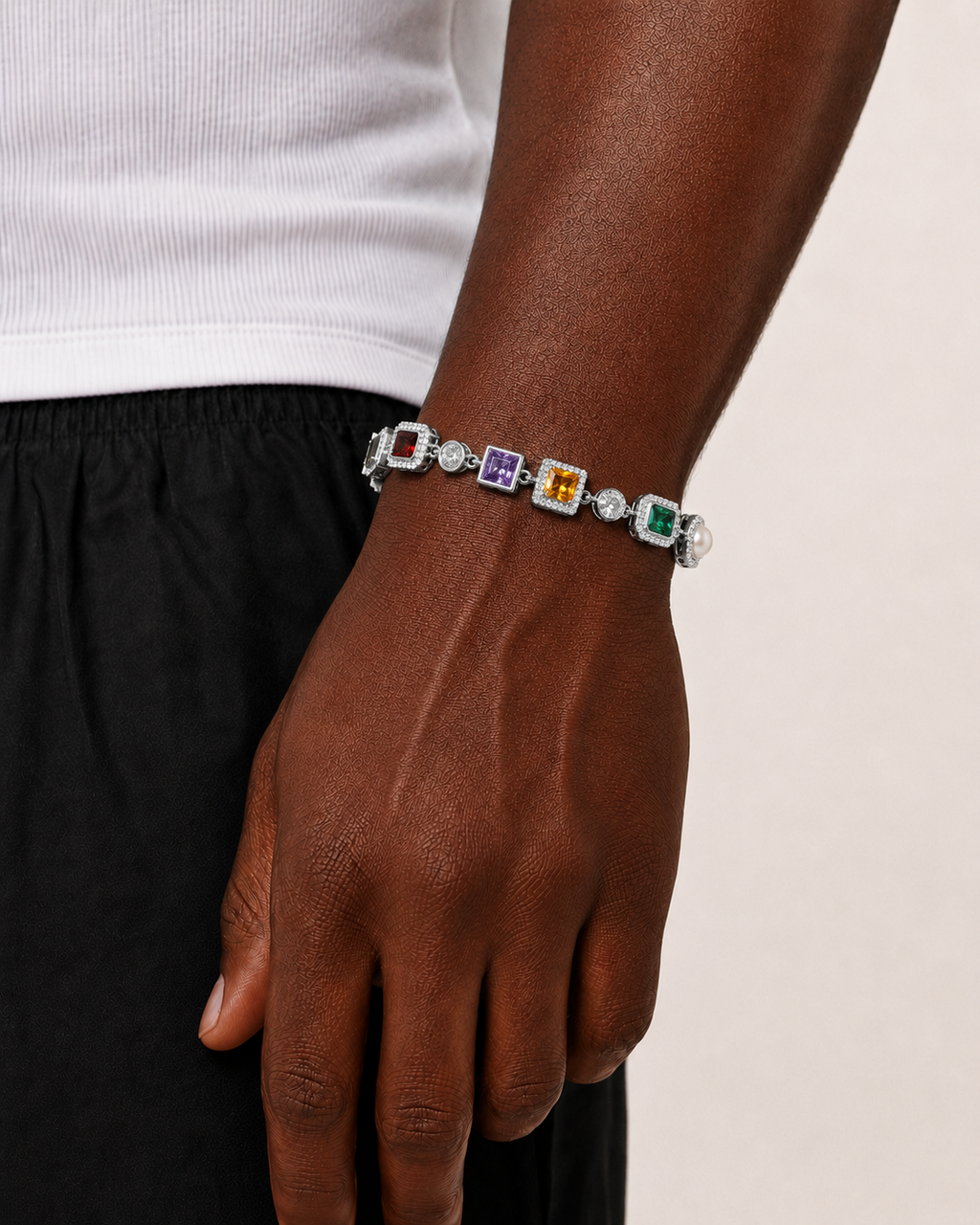 Multicolor Gemstone Tennis Bracelet White Gold Finish Luxury Bracelet