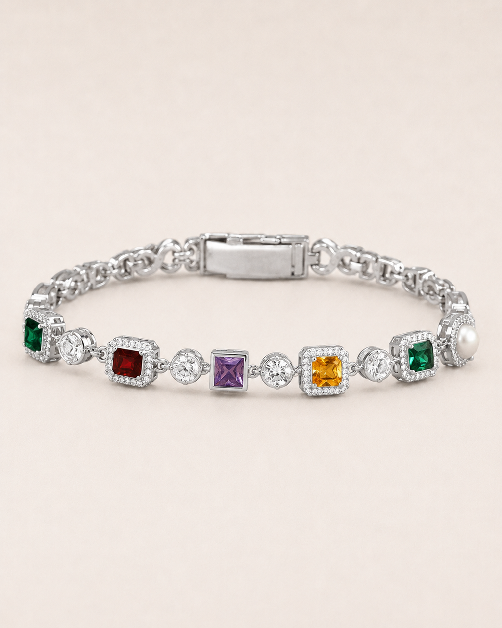 Multicolor Gemstone Tennis Bracelet White Gold Finish Luxury Bracelet