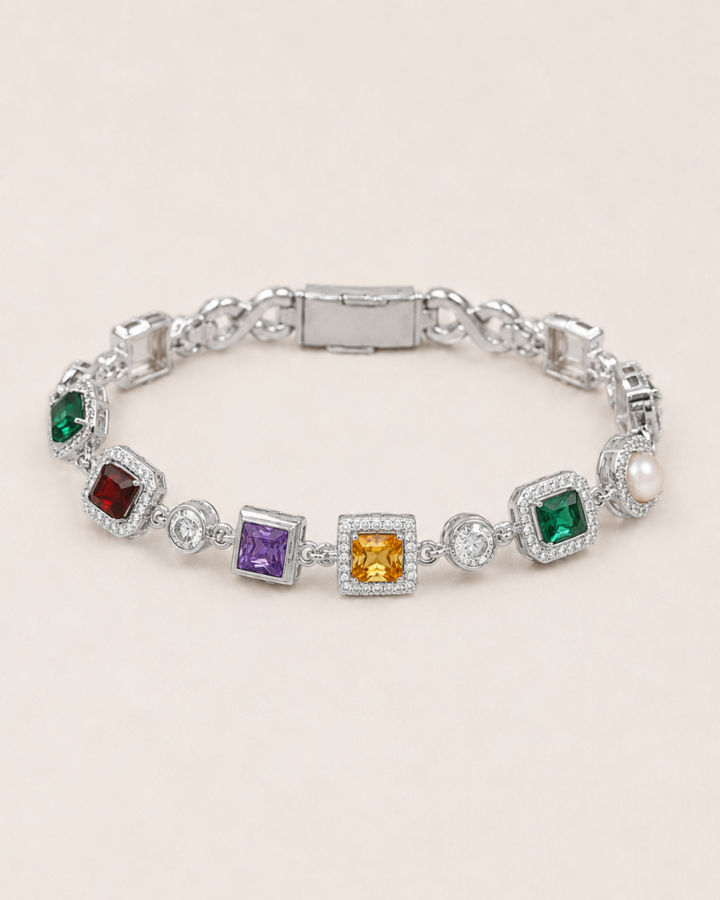 Multicolor Gemstone Tennis Bracelet White Gold Finish Luxury Bracelet