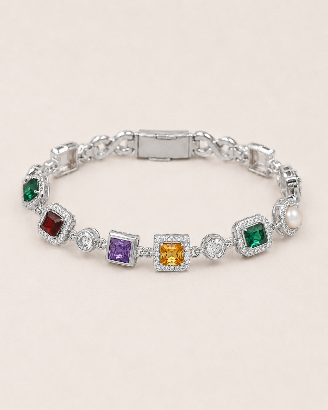 Multicolor Gemstone Tennis Bracelet White Gold Finish Luxury Bracelet