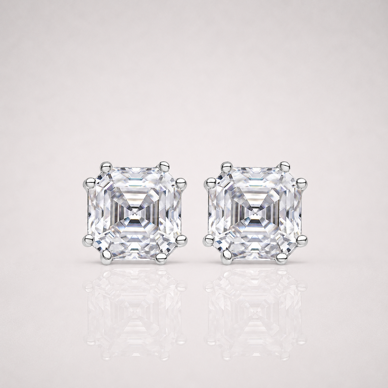 Asscher Cut Square Solitaire Stud Earrings