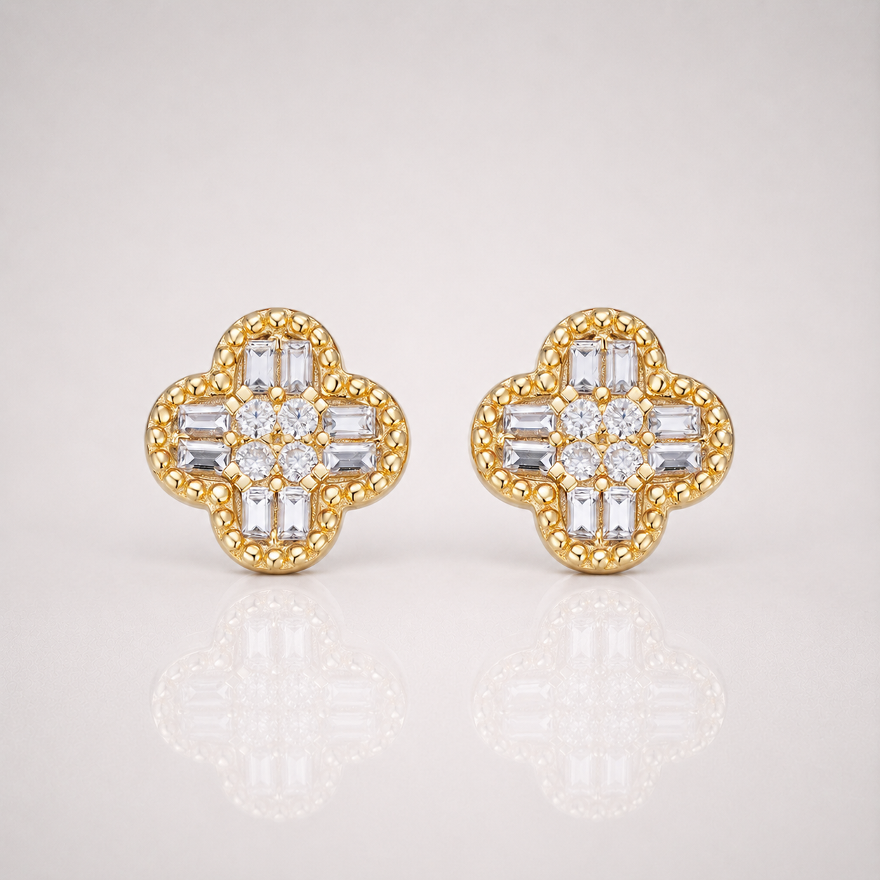 Classic Clover Iced Out Earrings - 14k Gold 925 Silver - 10mm