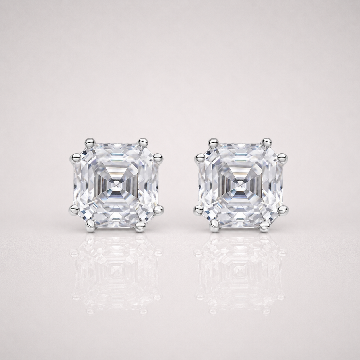 Cut Square Solitaire Stud Earrings - 925 Silver
