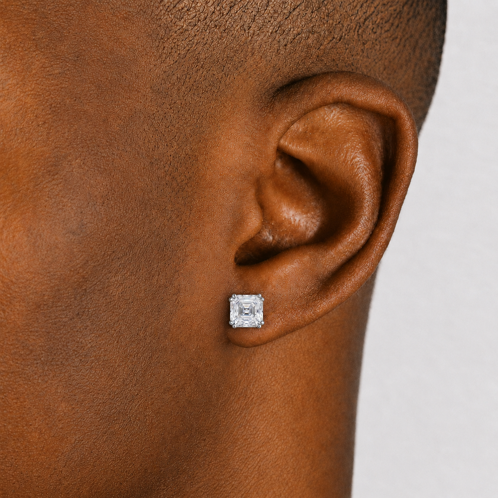 Cut Square Solitaire Stud Earrings - 925 Silver