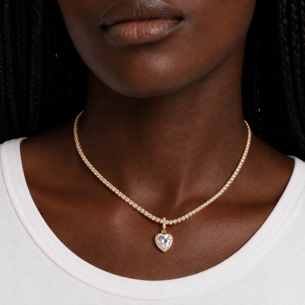 Gold Heart Iced Pendant
