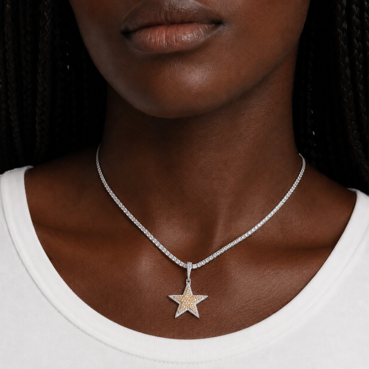 Two-Tone Iced Star Pendant