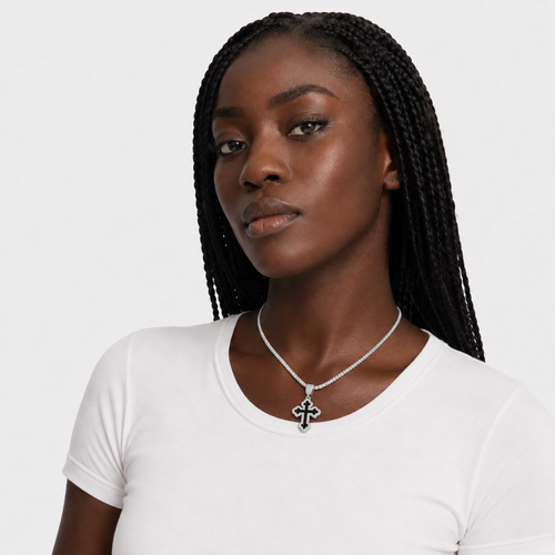 Black Iced Cross Pendant – 925 Silver